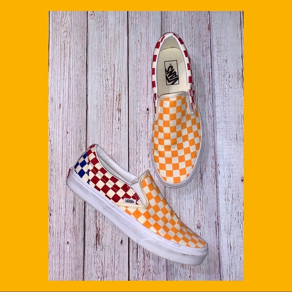 color block checkered vans